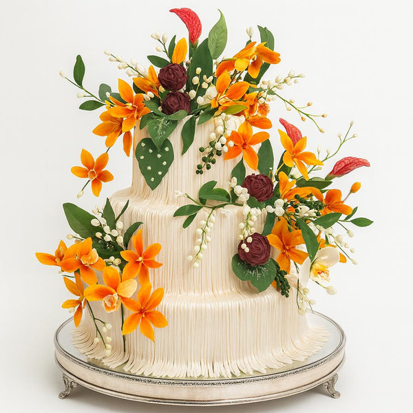 Bolo em Fitas com Jardim de Flores